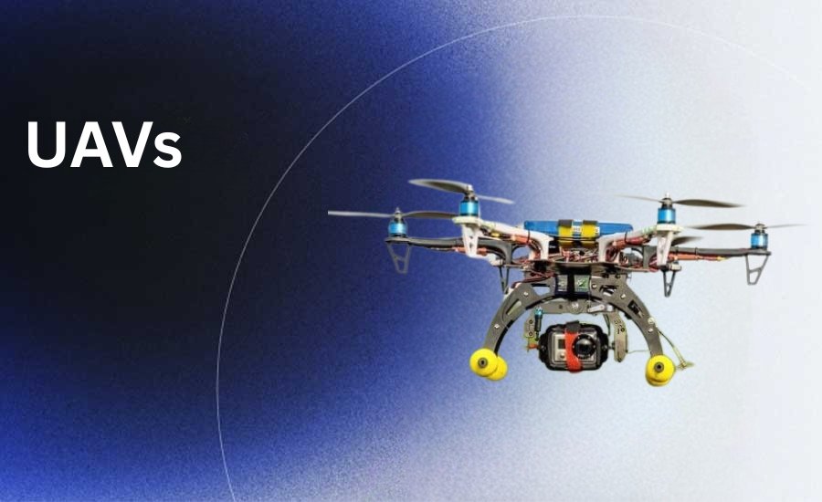 Commercial UAV flying over industrial site for aerial data collection